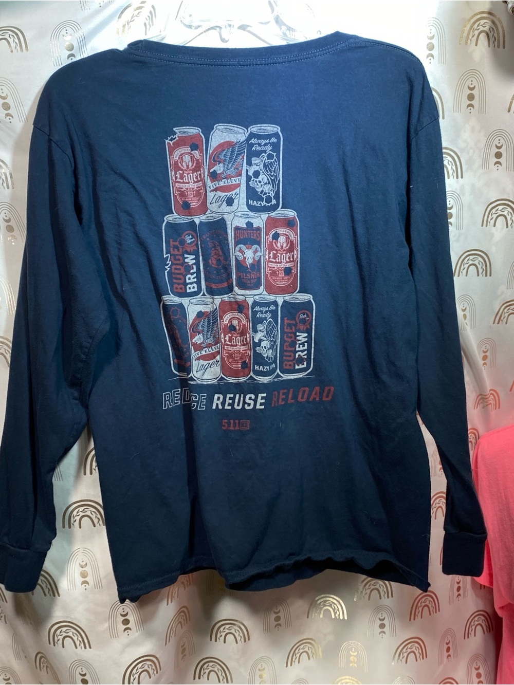 5.11 Tactical Navy Long Sleeve Tee with Red Chest Emblem - Picture 4 of 7
